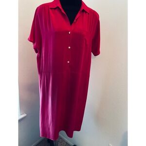 VTG Diane von Furstenberg Silk Shirt Dress Fuchsia Pink Sz 10 Button Front FLAWS